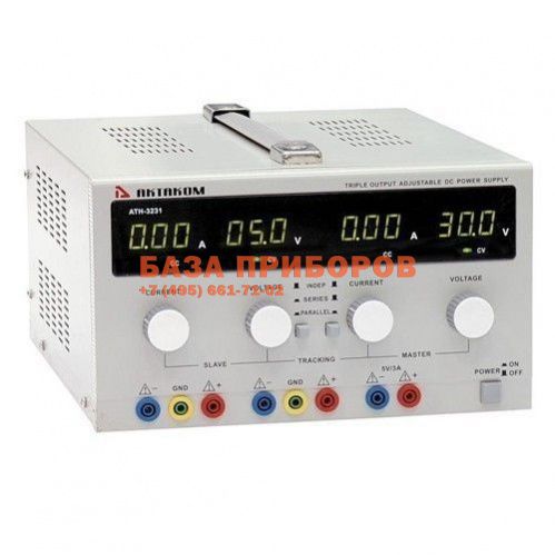 Фото АТН-3031 — трехканальный источник постоянного тока 0,01-1,5 А, напряжения 0,1-30 В (третий канал не регулируемый 5 В/5 А)